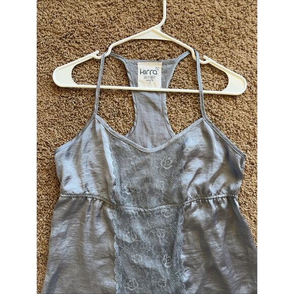 KIRRA Silver Gray Y2K Lace Racerback Babydoll Cami Tank Top Shirt Blouse Large - Picture 5 of 10